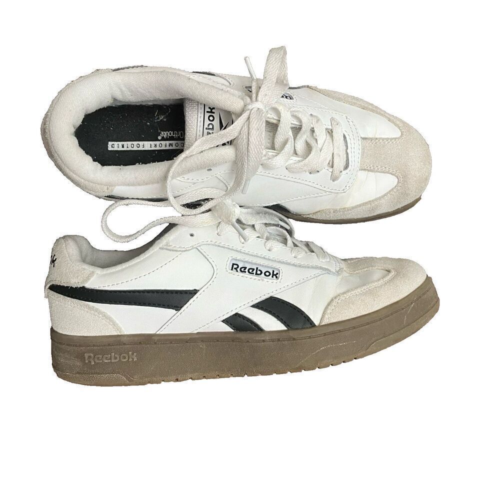 Reebok Womens Forte Lounger  White Black Athletic Sneakers 7.5 Lace Up Low Top